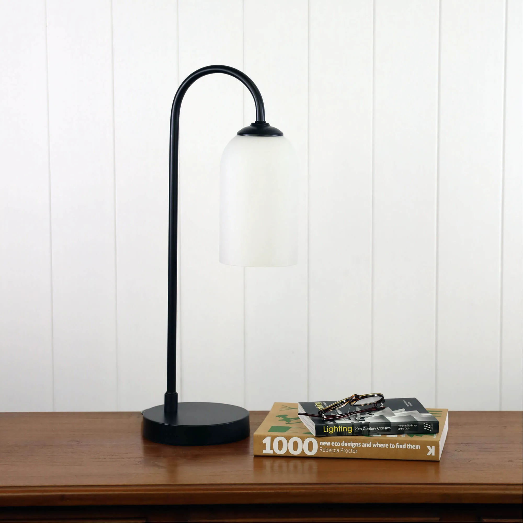 Oriel Arlington Table Lamp Opal Glass Black