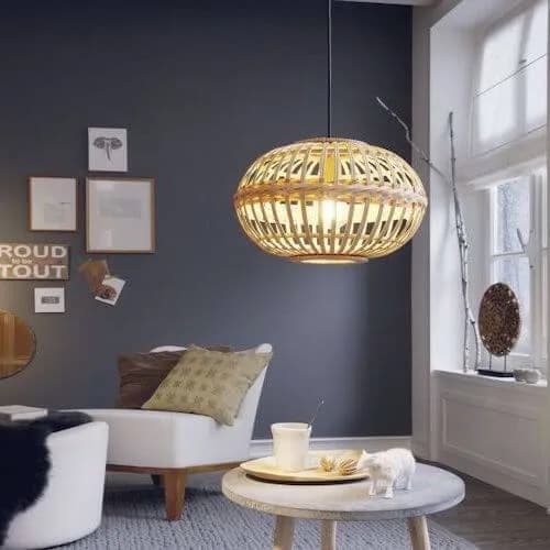 Eglo Amsfield 1 Light Round Woven Wicker Bamboo Ceiling Pendant