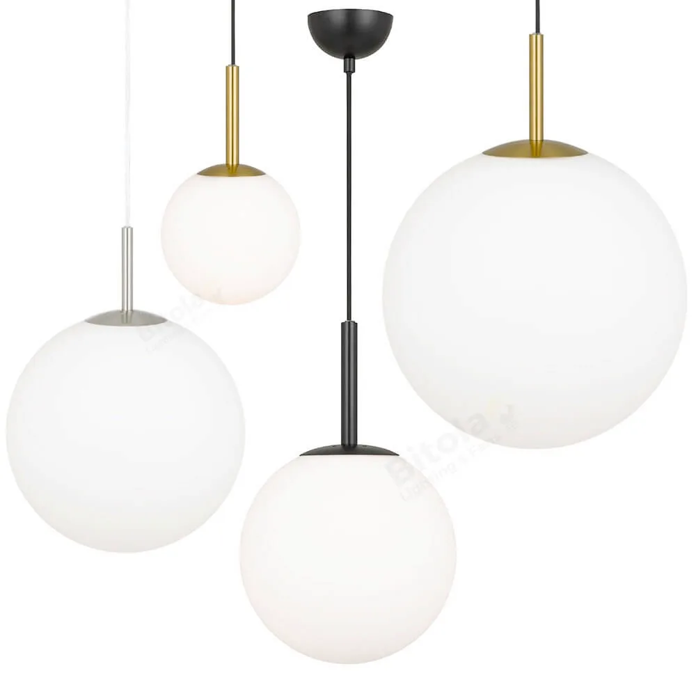 Telbix Bally Frosted Opal Glass Ball Ceiling Pendant Lights - 4 Sizes