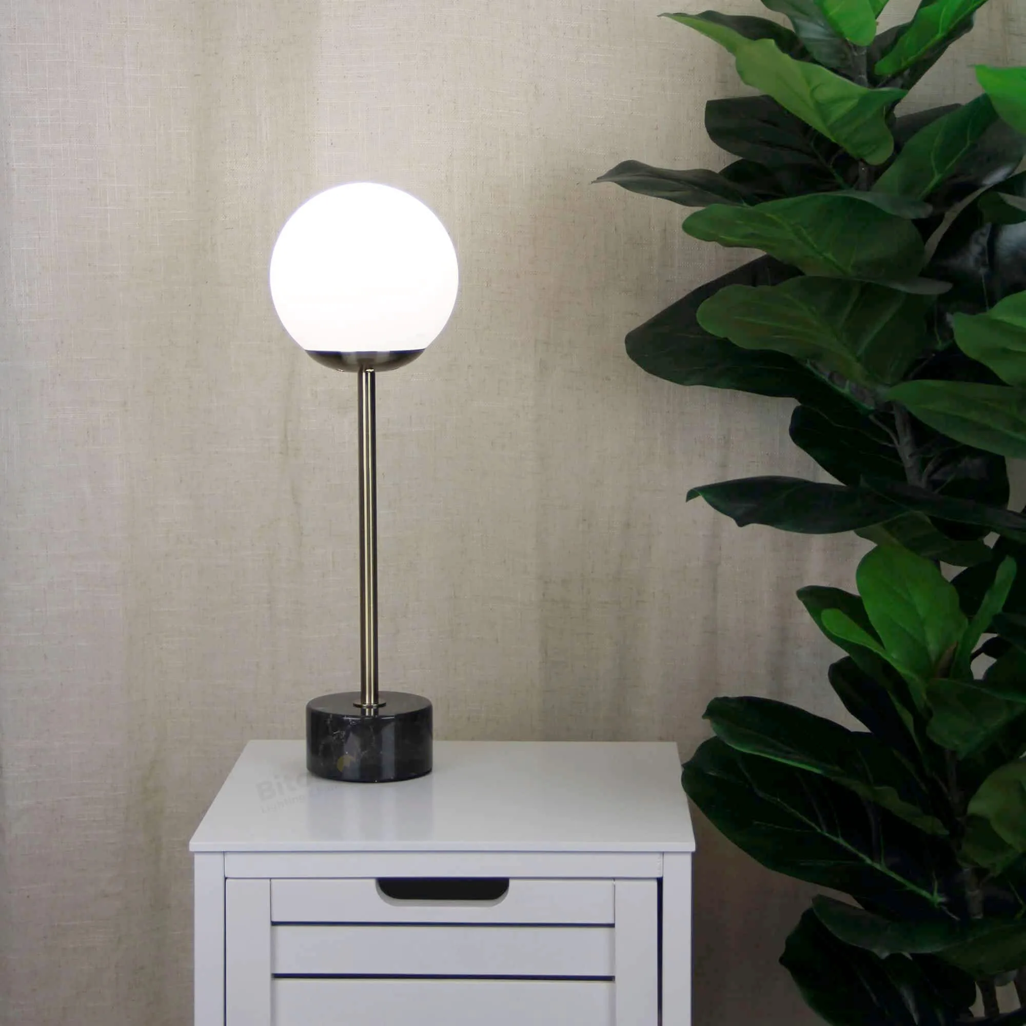 Oriel Milton Art Deco Marble Base Table Lamp with Glass Ball Shade