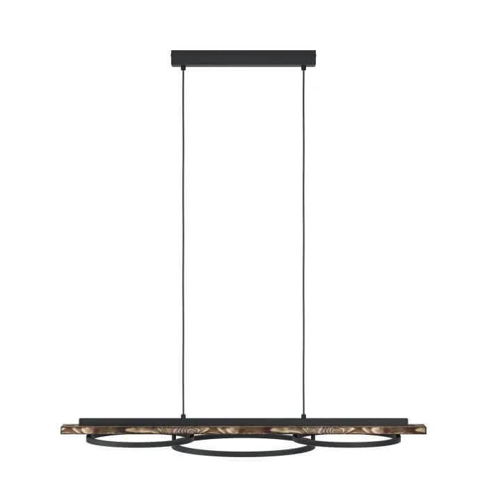 Eglo Boyal 40w LED 3 Halo Ring Ceiling Pendant Light with Timber
