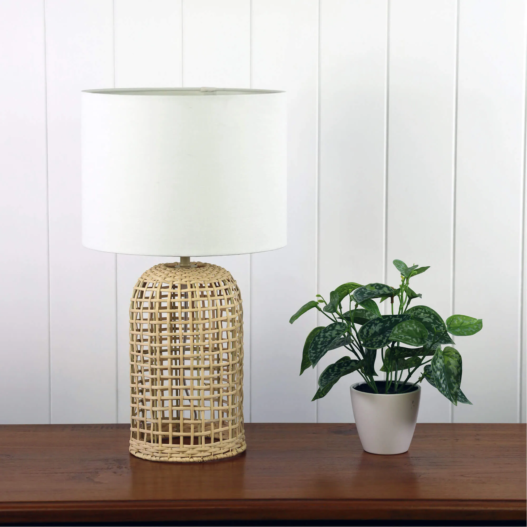 Oriel Brizo Natural Rattan Table Lamp with White Shade