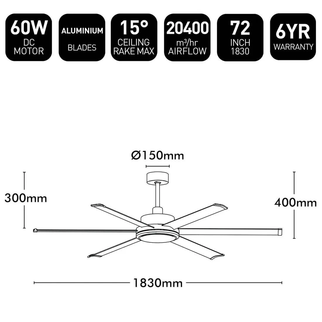 Brilliant Colossus II 72" 22982 Dimensions
