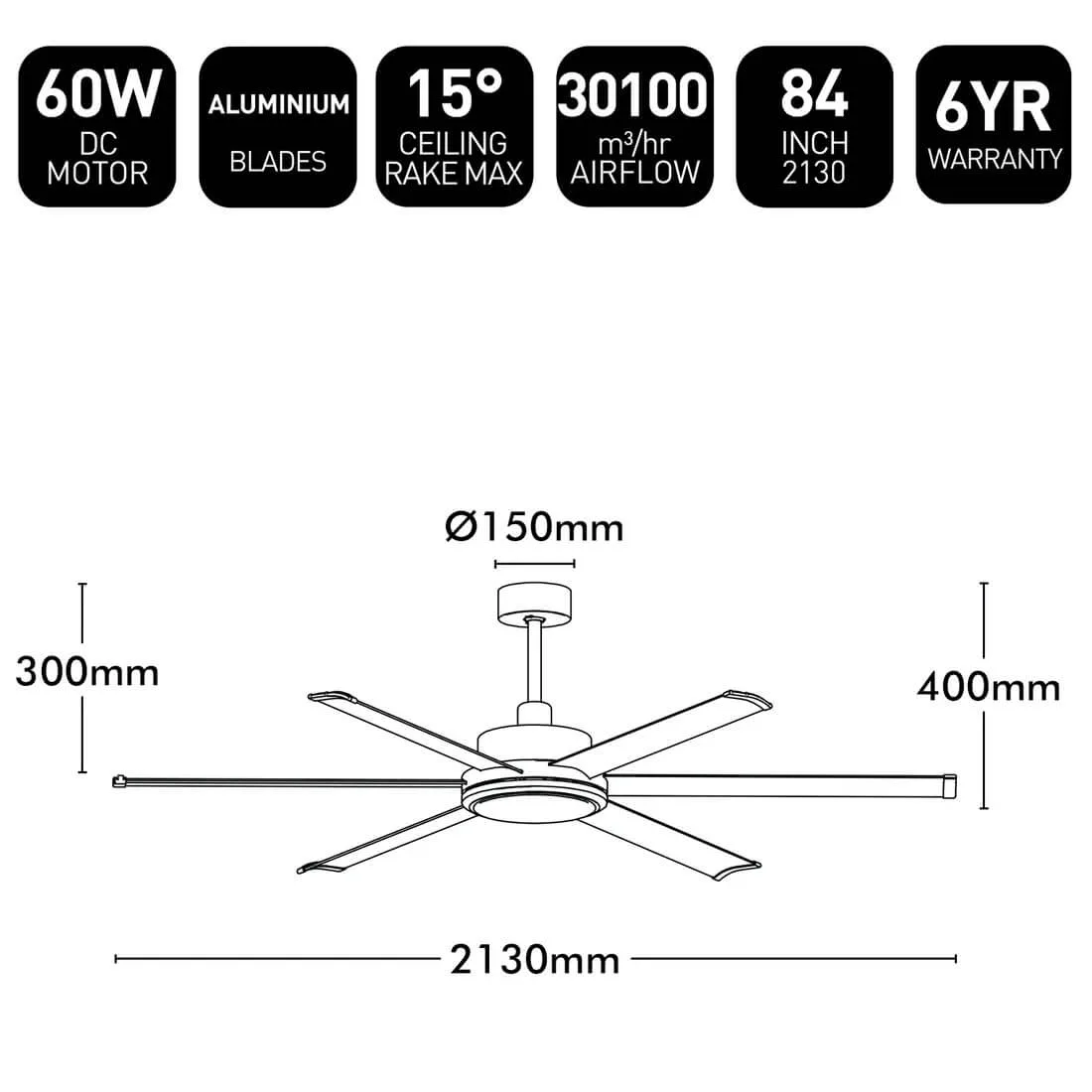 Brilliant Colossus II 84" 22986 Dimensions