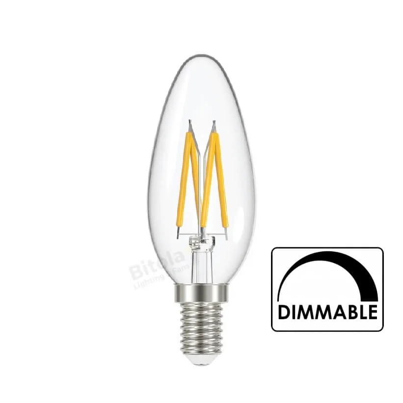 Omni 4W E14 Dimmable Candle C35 LED Clear Filament Bulb – Warm or Cool White
