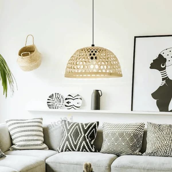 Eglo Claverdon Medium 37cm 1 Light Rattan Woven Cane Ceiling Pendant