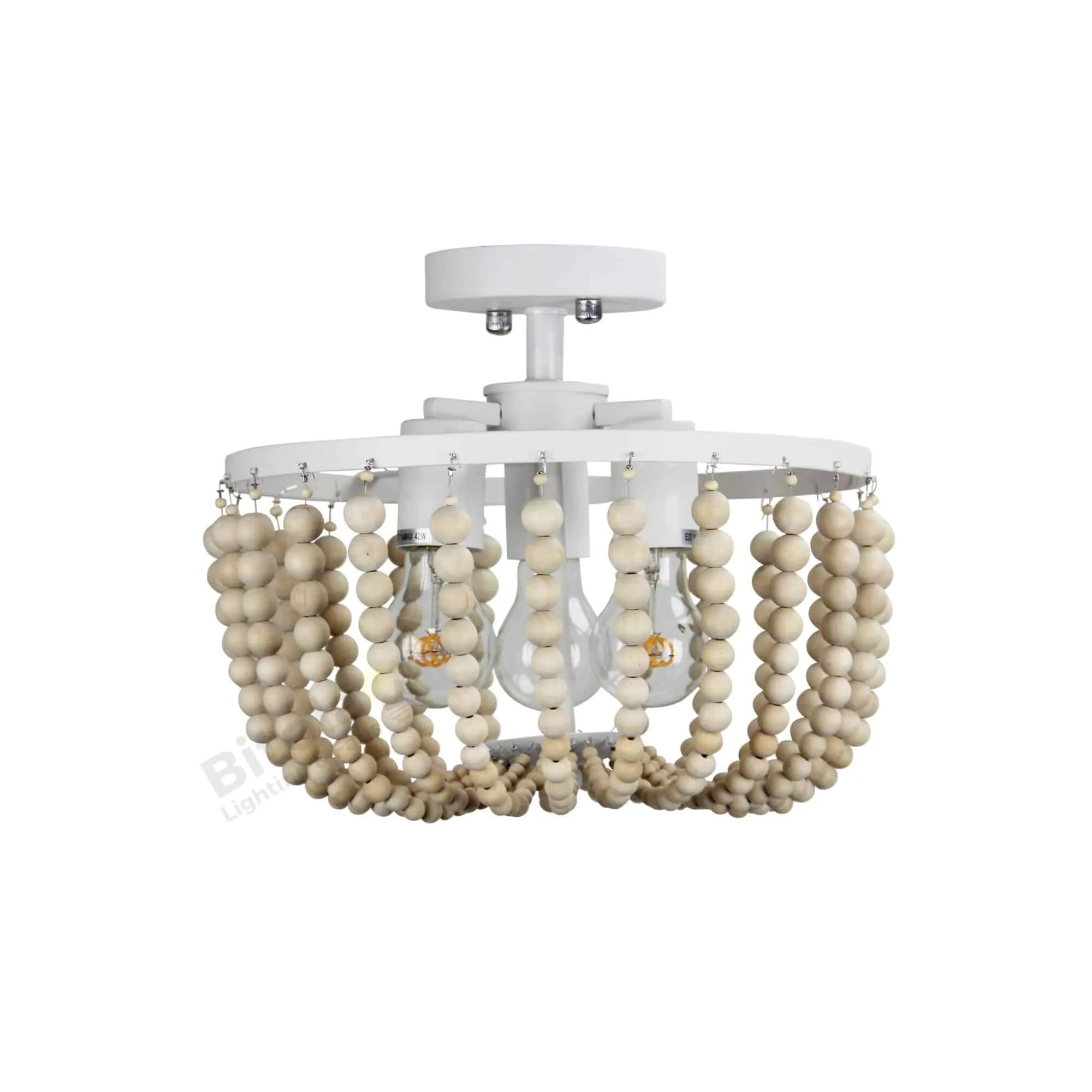 Oriel Cascara CTC 3 Light Natural Beaded Wood Coastal Pendant Chandelier