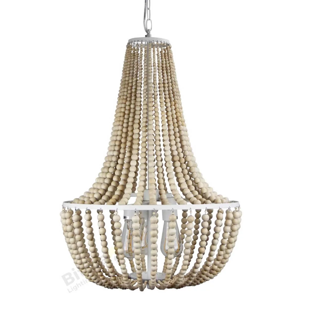 Oriel Cascara 3 Light Natural Beaded Wood Coastal Pendant Chandelier
