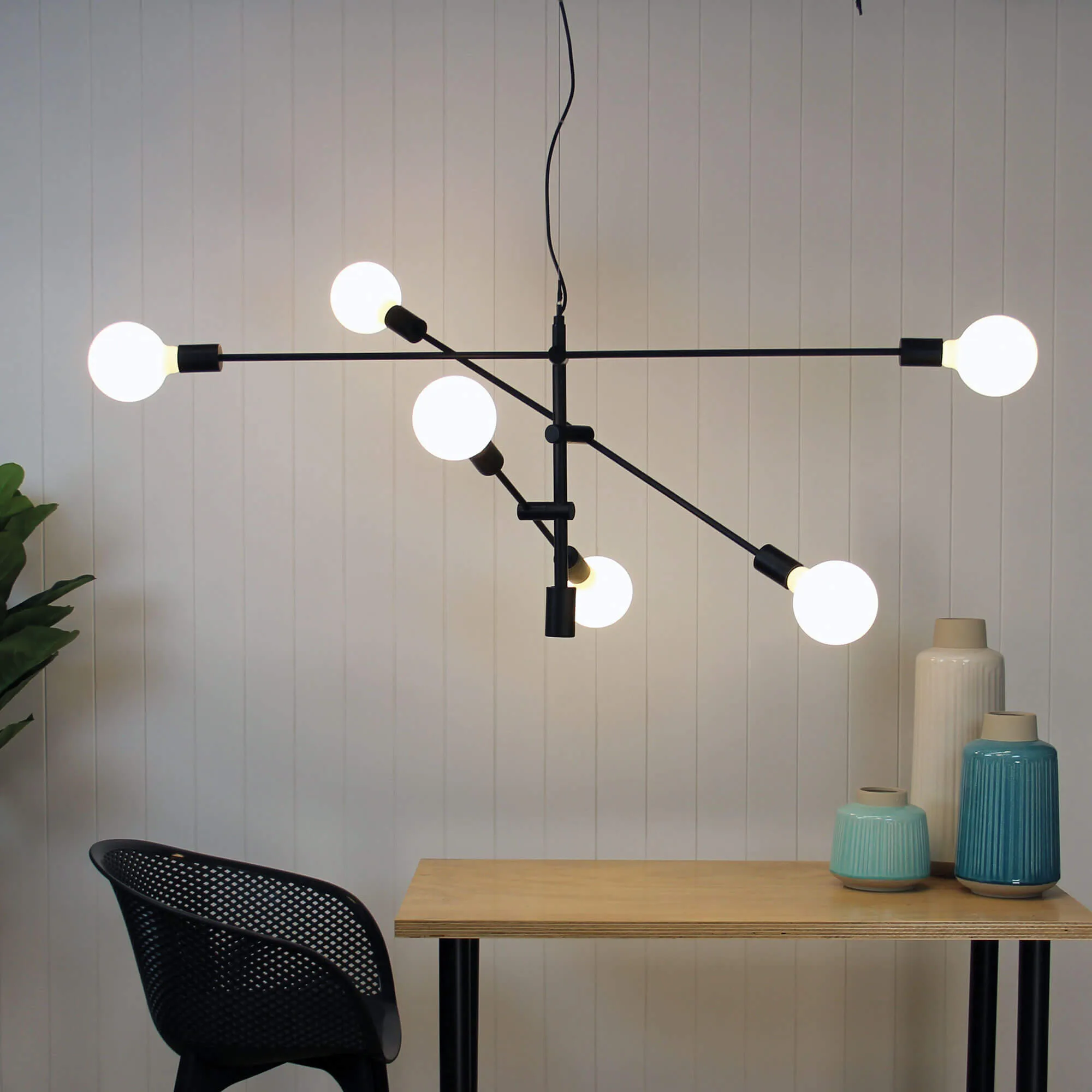 Oriel Chelsea 120 6 Light Black Multi Arm Ceiling Pendant - Large 1200mm