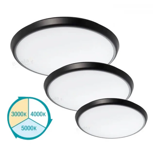 Martec Conrad Low Profile Flush Mount Tri-Colour LED Oyster Lights in Black