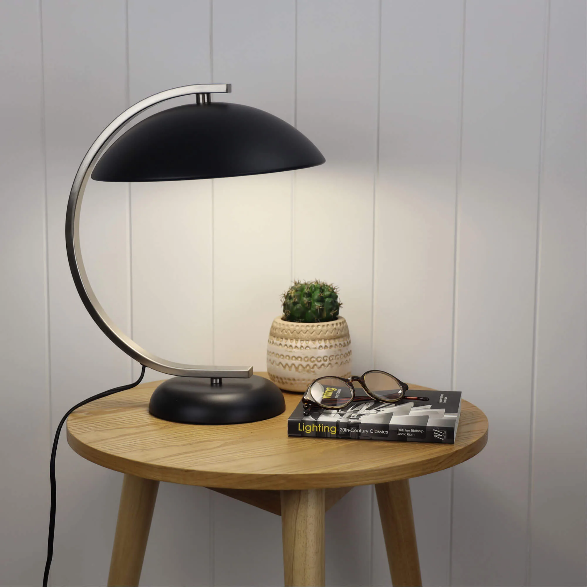 Oriel Deco Table Lamp in Black with Brushed Chrome