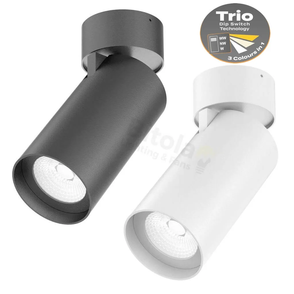 Domus Pistol Trio 25w LED Tri-Colour Surface Mounted Adjustable Downlight / Spotlights