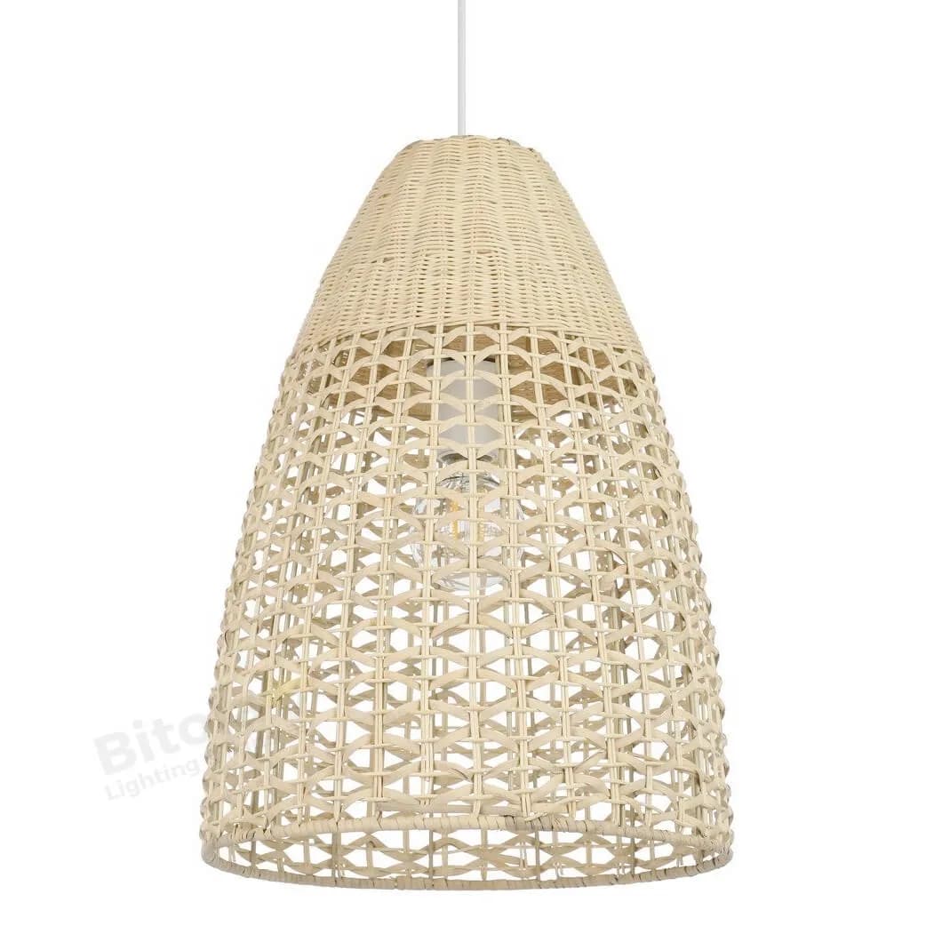 Eglo Sambucona Tall Natural Woven Rattan Wicker Wood Ceiling Pendant Light