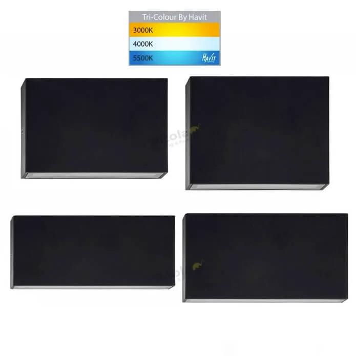 Havit Essil Black Tri-Colour LED Slim Outdoor Wall Lights - Fixed Down / Up and Down