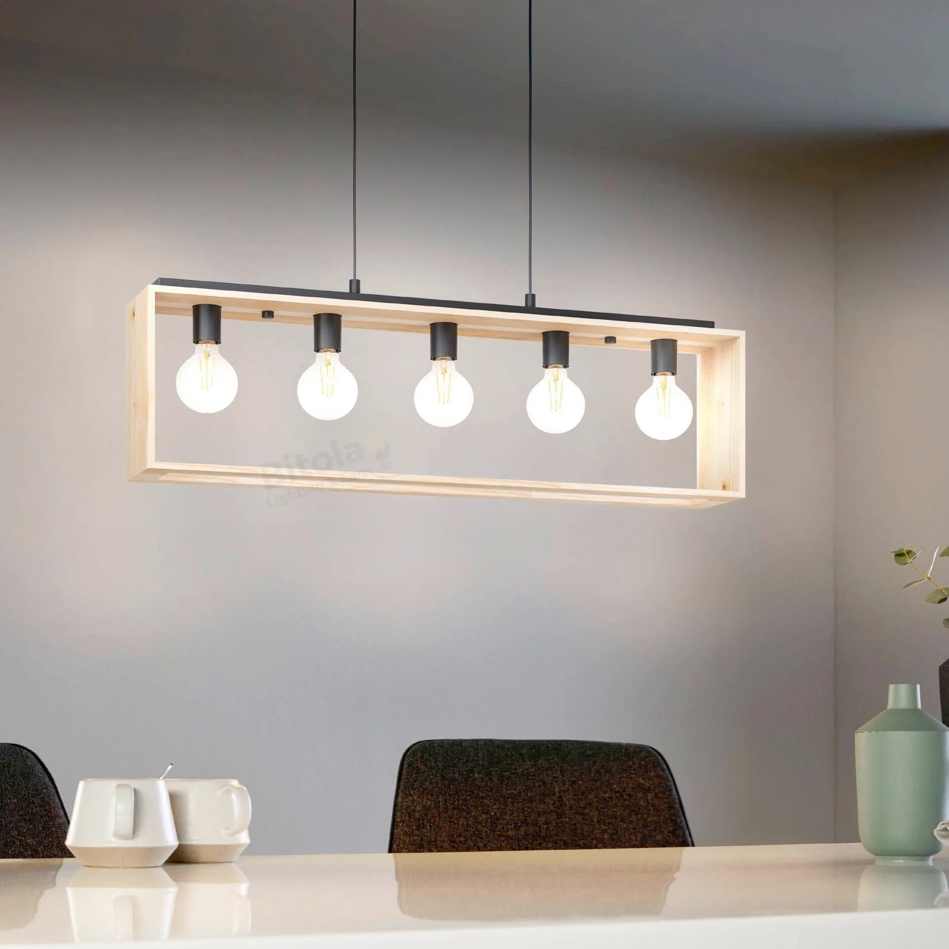 Eglo Famborough 5 Light Retro Timber Bar Ceiling Pendant