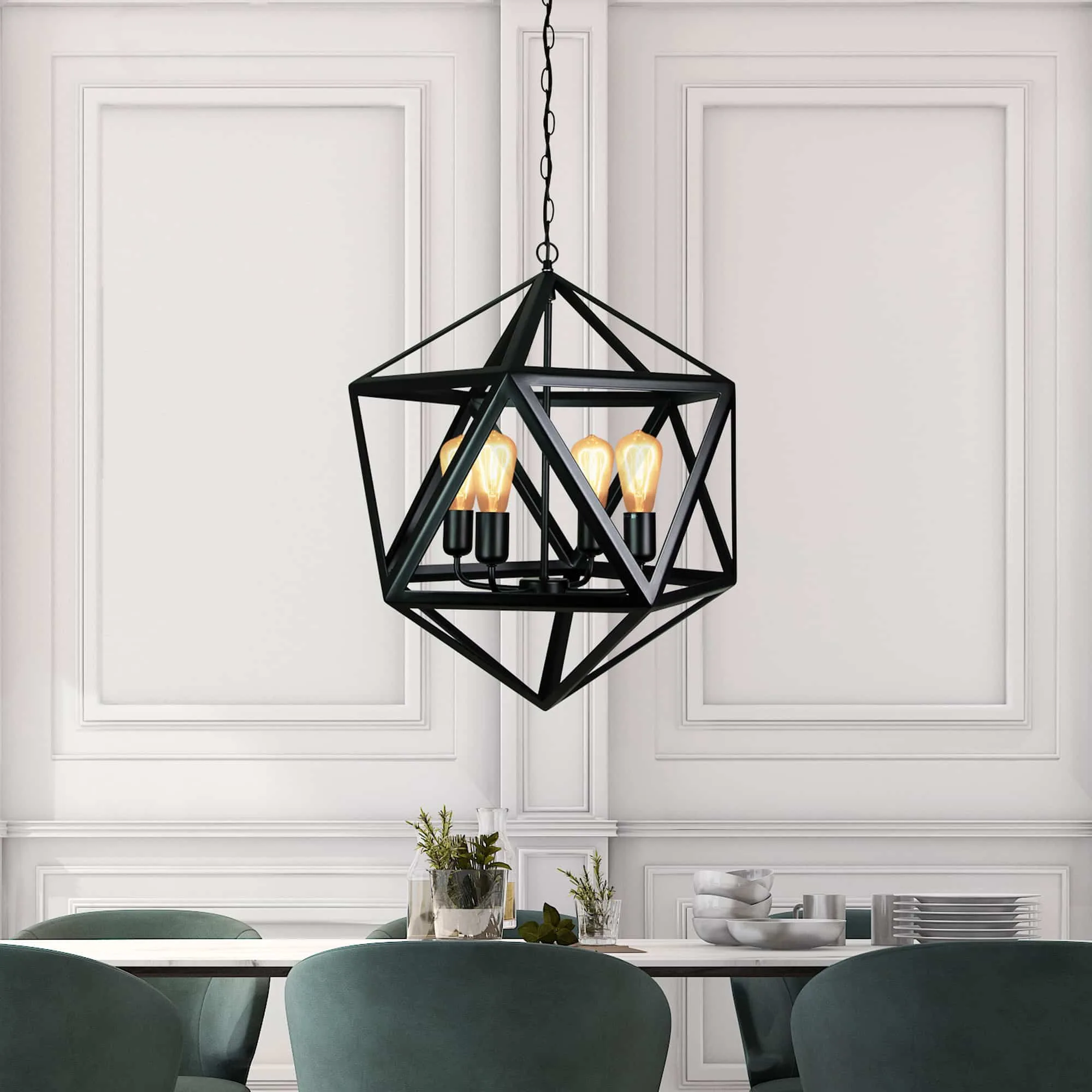 Oriel Geo 4 Light 60cm Metal Ceiling Pendant in Black