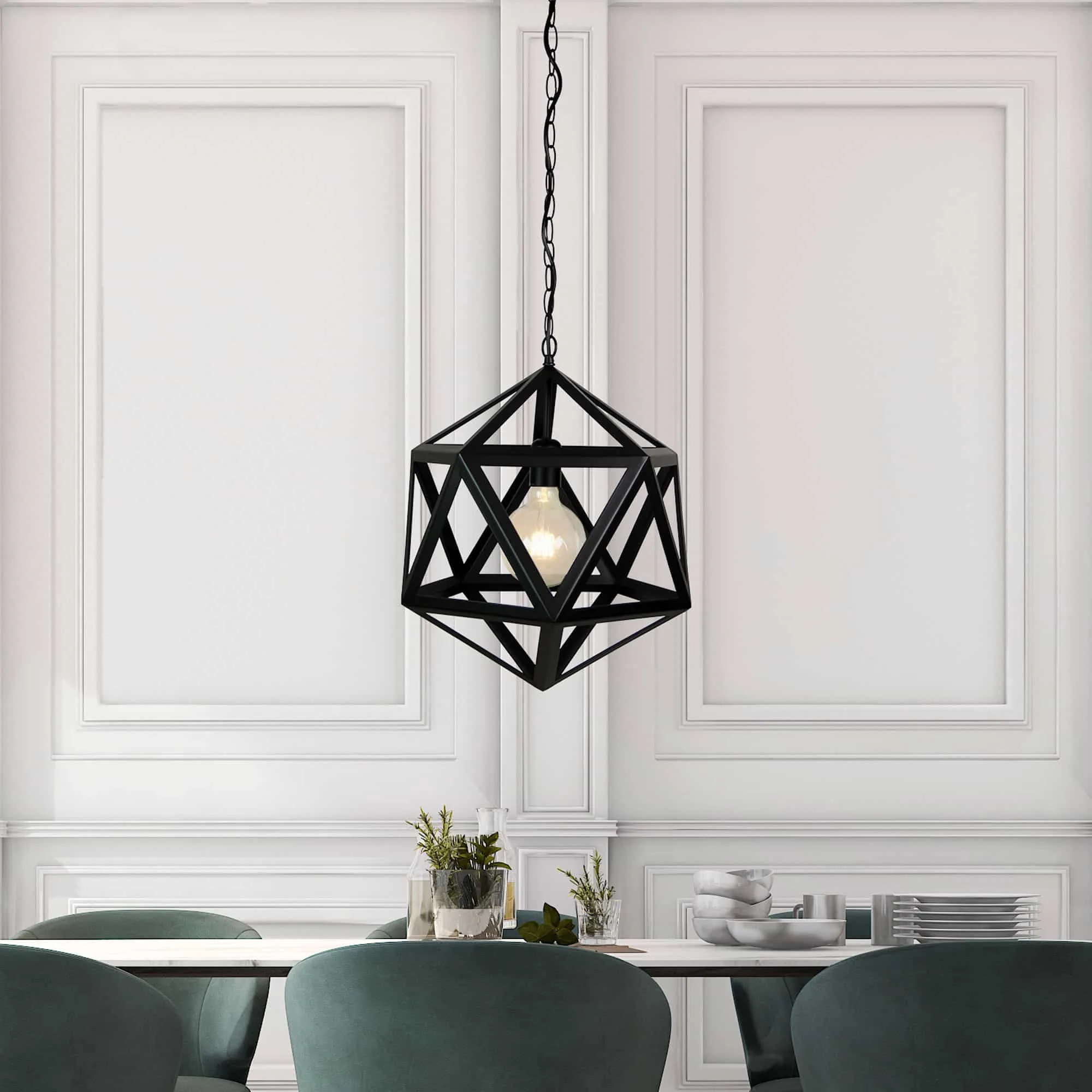 Oriel Geo 1 Light 40cm Metal Ceiling Pendant in Black