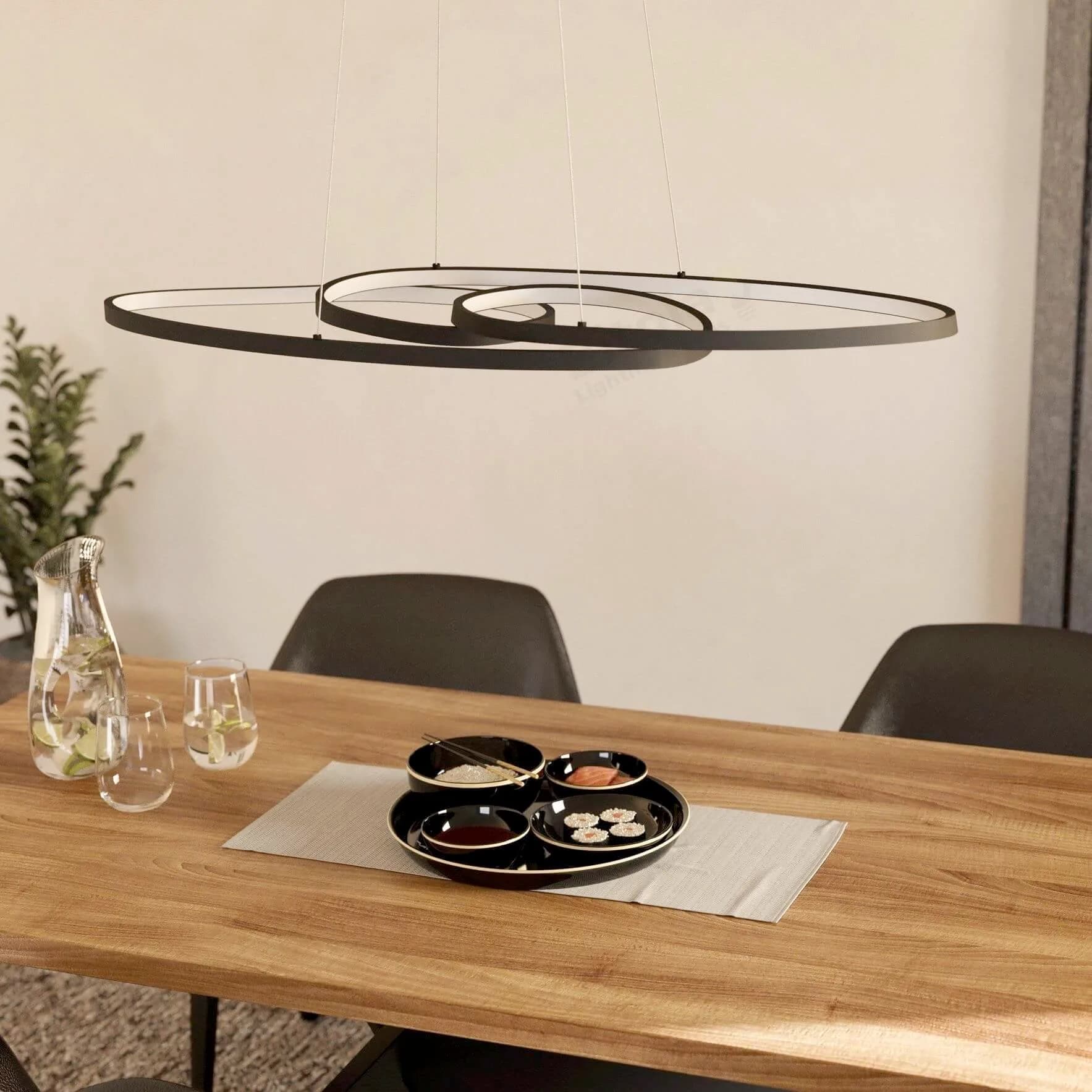 Eglo Gianella 38w LED Swirl Halo Ring Ceiling Pendant Light in Black