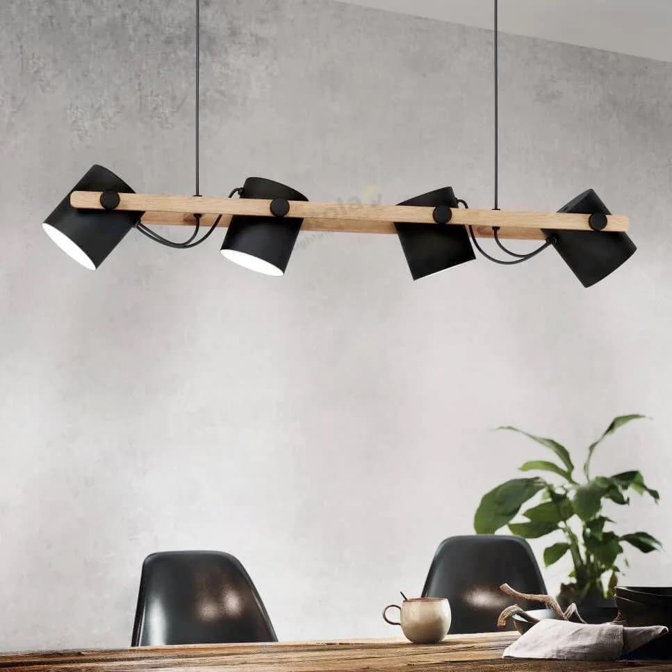 Eglo Hornwood 4 Light Black and Timber Ceiling Pendant