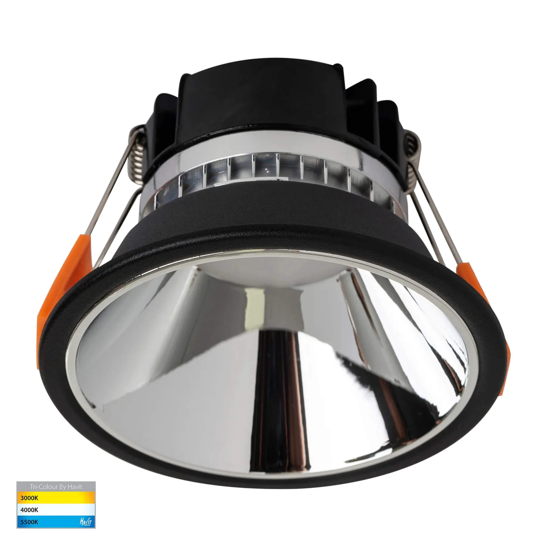 Havit Gleam HV5528T-BC Black with Chrome Insert Tri-Colour 9w LED Downlight - 90mm Cutout