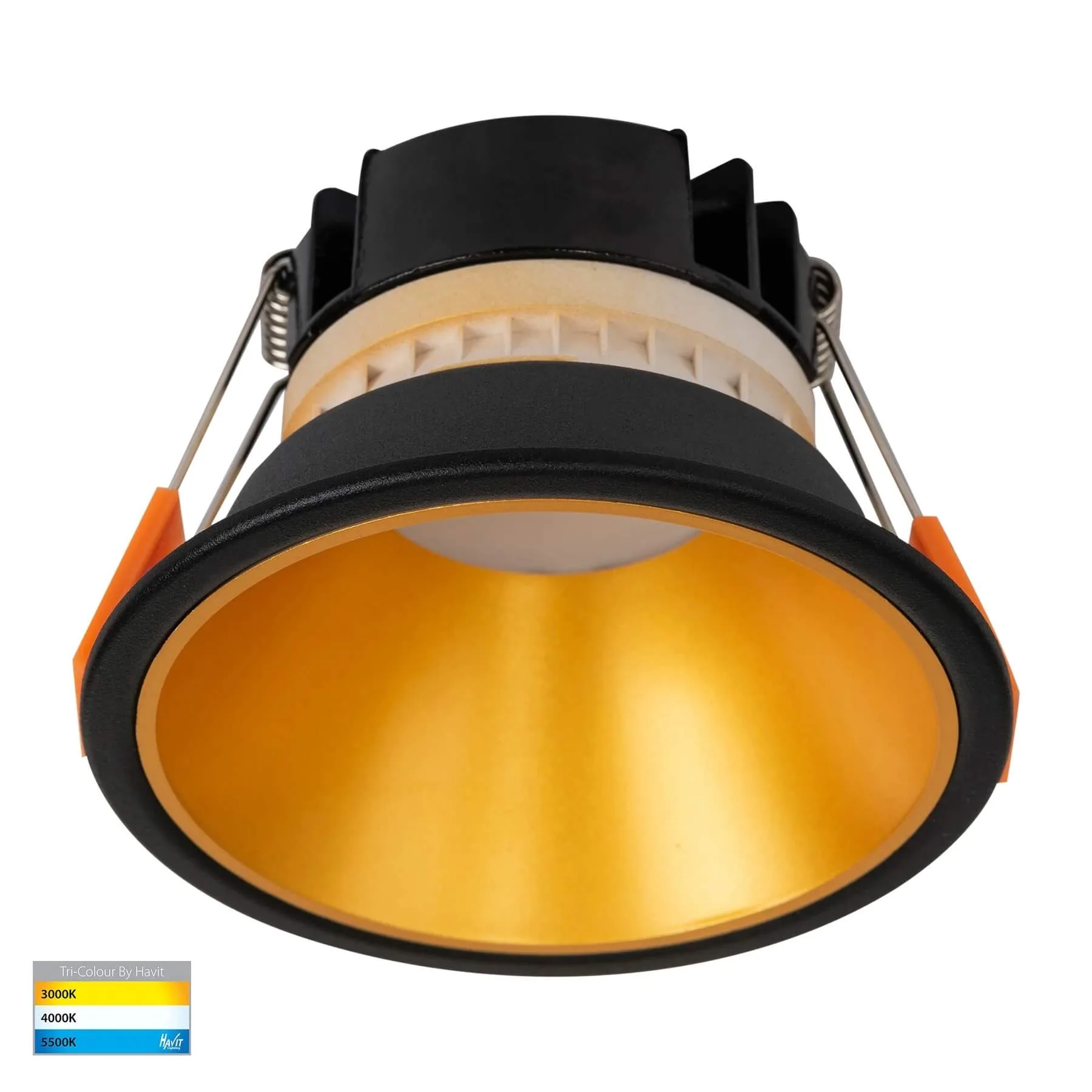 Havit Gleam HV5528T-BG Black with Gold Insert Tri-Colour 9w LED Downlight - 90mm Cutout