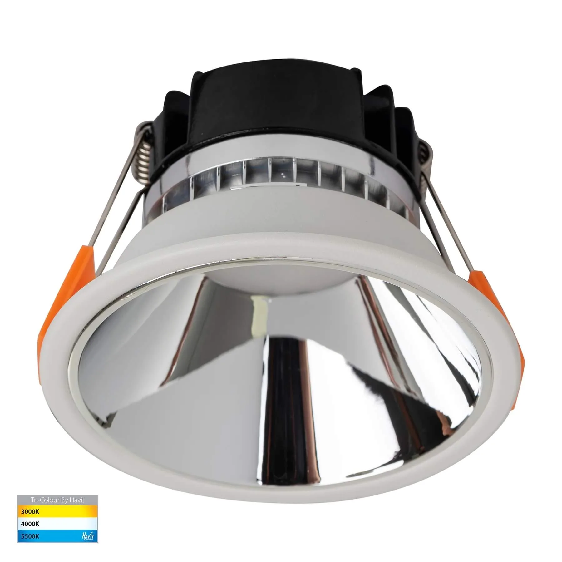 Havit Gleam HV5528T-WC White with Chrome Insert Tri-Colour 9w LED Downlight - 90mm Cutout