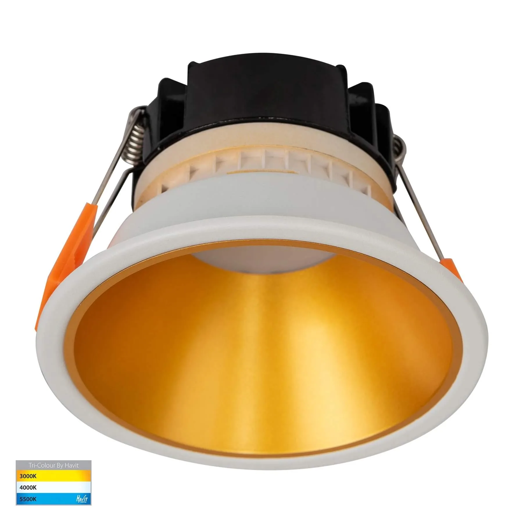 Havit Gleam HV5528T-WG White with Gold Insert Tri-Colour 9w LED Downlight - 90mm Cutout