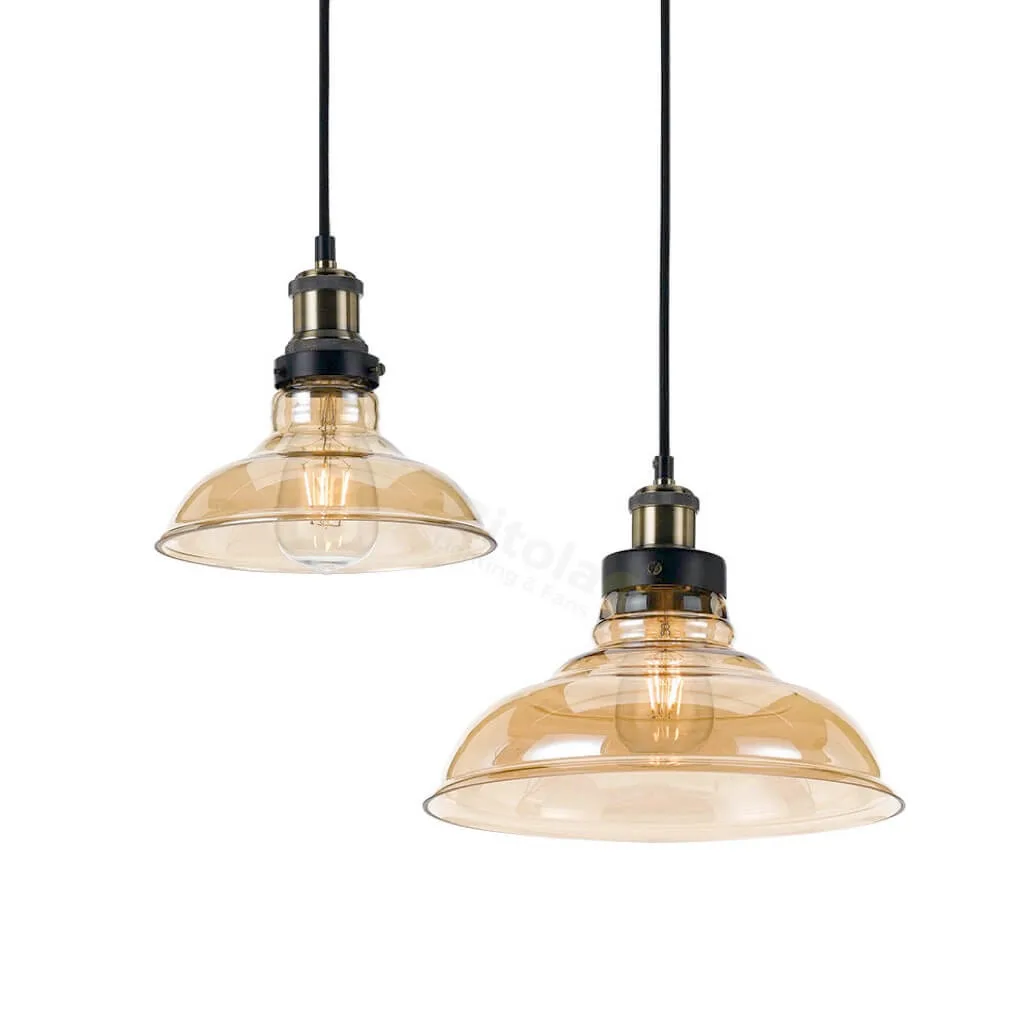 Telbix Hertel Amber Glass 1 Light Ceiling Pendant in 20cm or 30cm