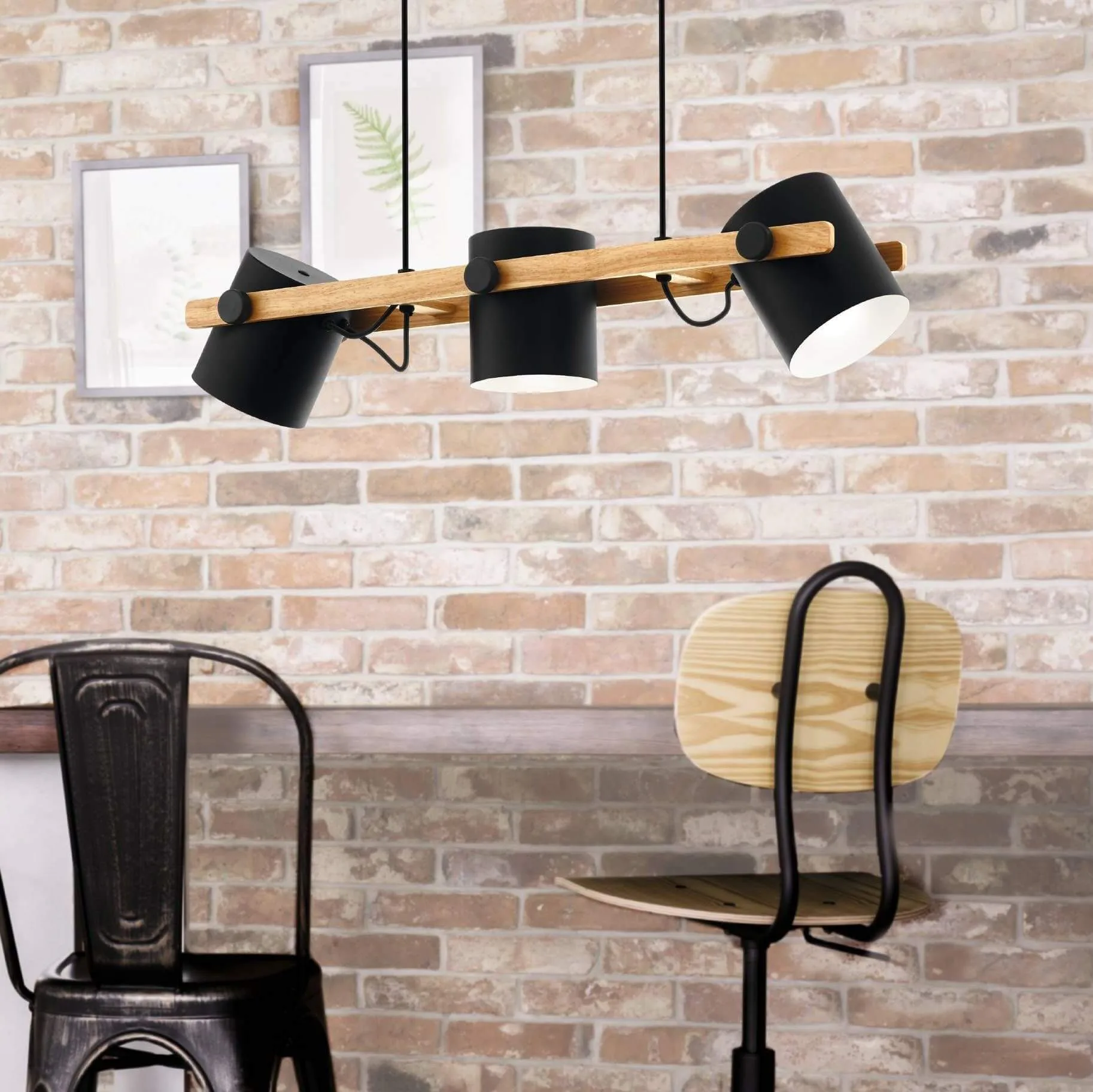Eglo Hornwood 3 Light Black and Timber Ceiling Pendant