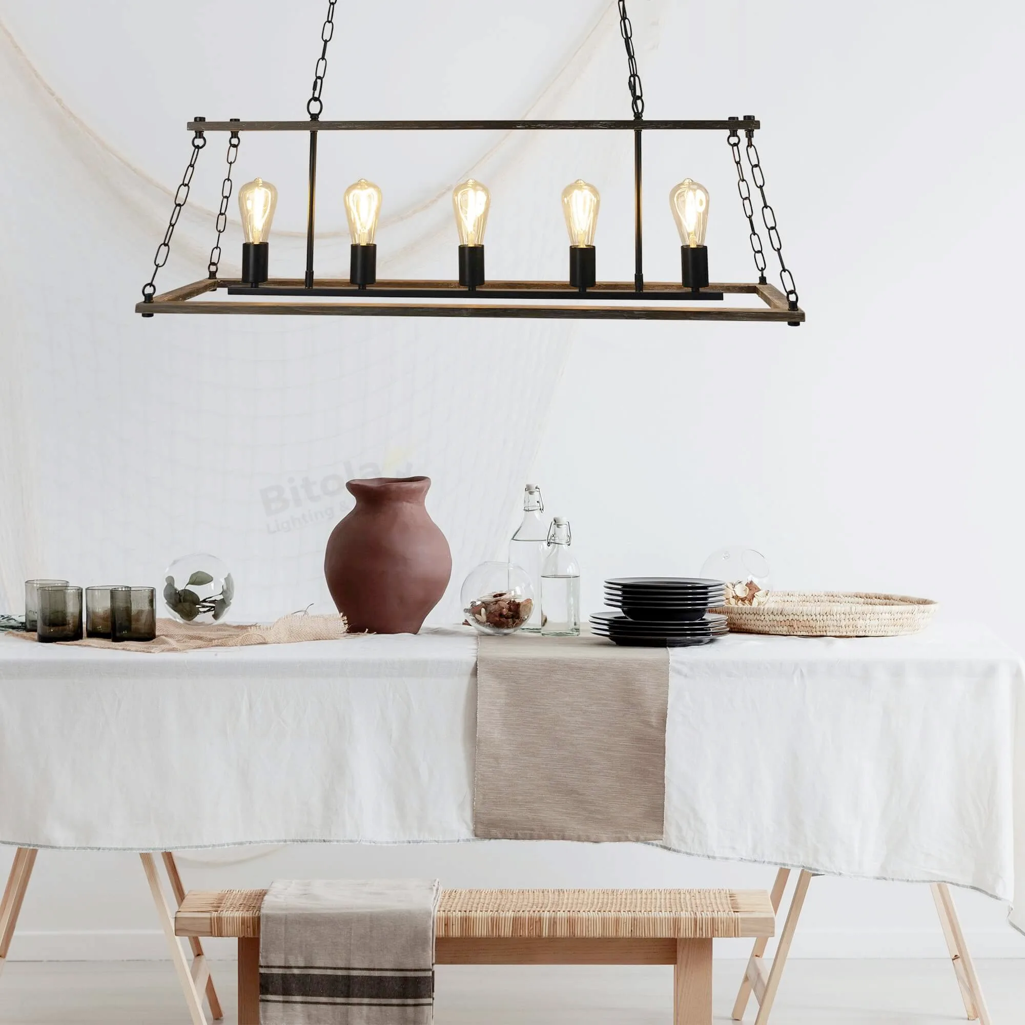 Oriel Island 6 Light Ceiling Pendant - Distressed Timber
