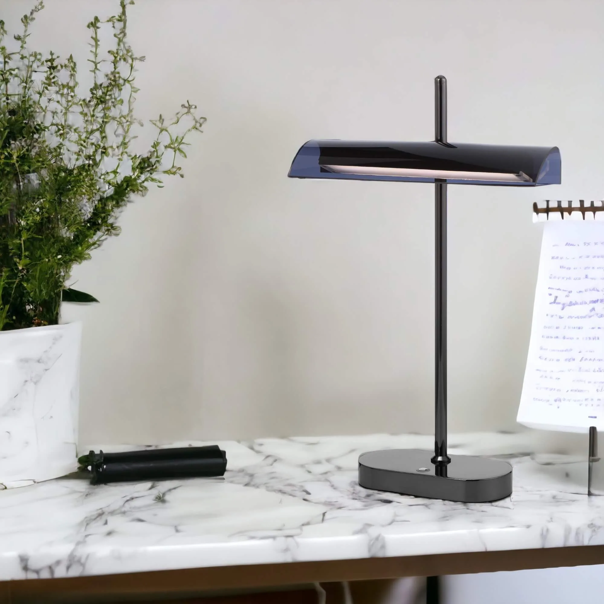 Telbix Lyman Gunmetal / Smoke Glass LED Banker's Style Touch Table Lamp