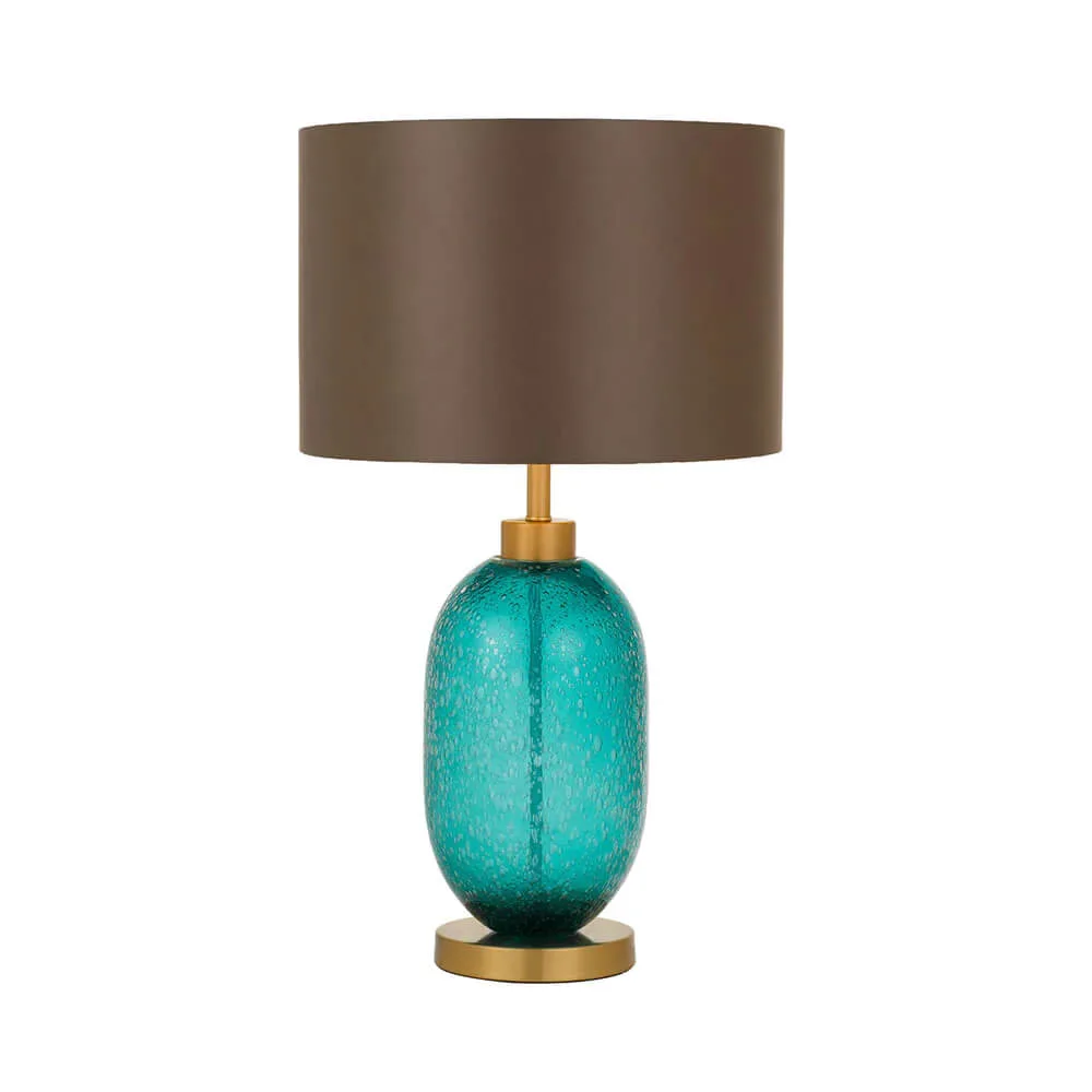 Telbix Manolo Table Lamp with Teal Aqua Blue Bubbled Glass
