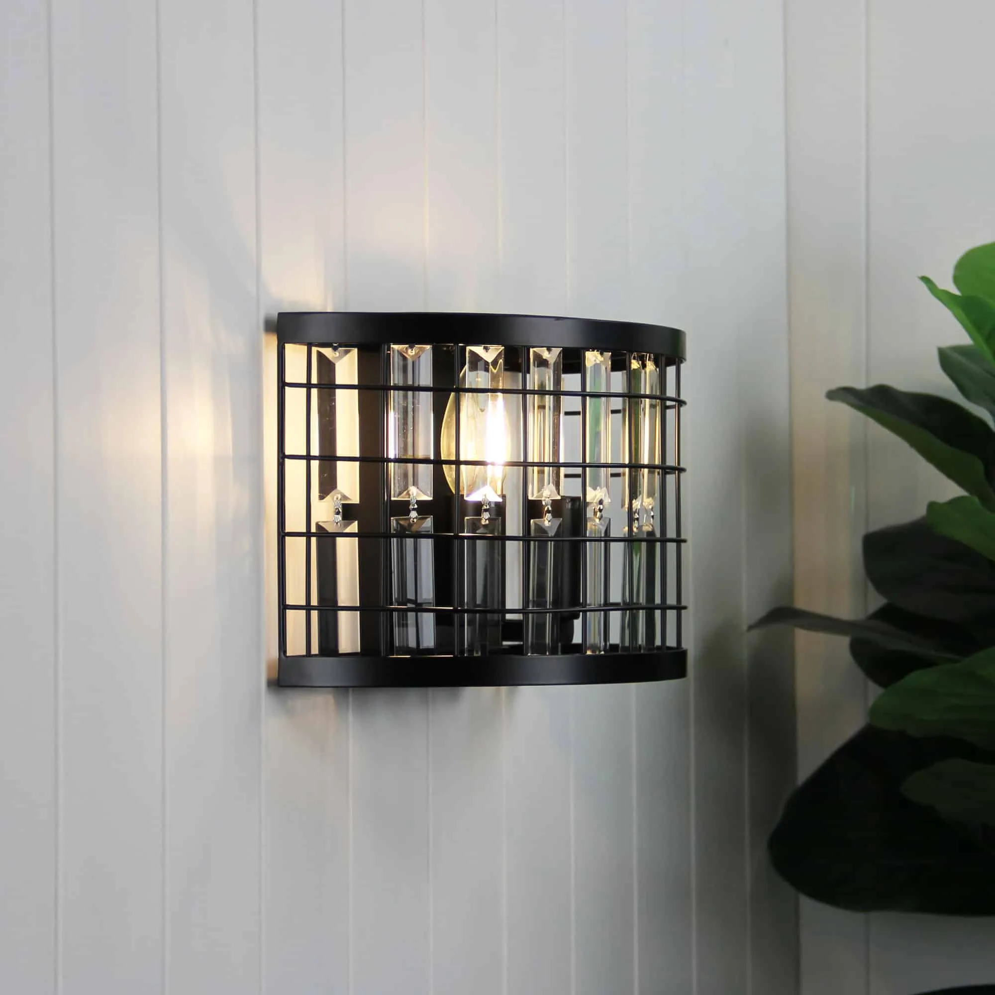 Oriel Delaware Metal and Crystal Cage Wall Light