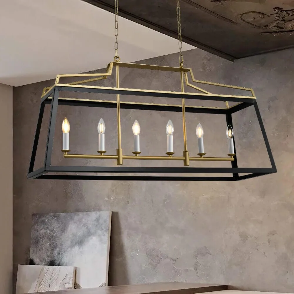 Telbix Monteal 6 Light Ceiling Pendant - Black / Antique Gold