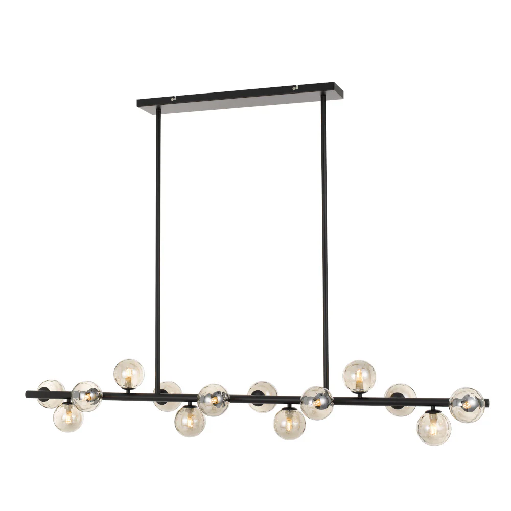 Telbix Moran 14 Light Ceiling Pendant with Glass Ball Shades - 150cm Linear Bar