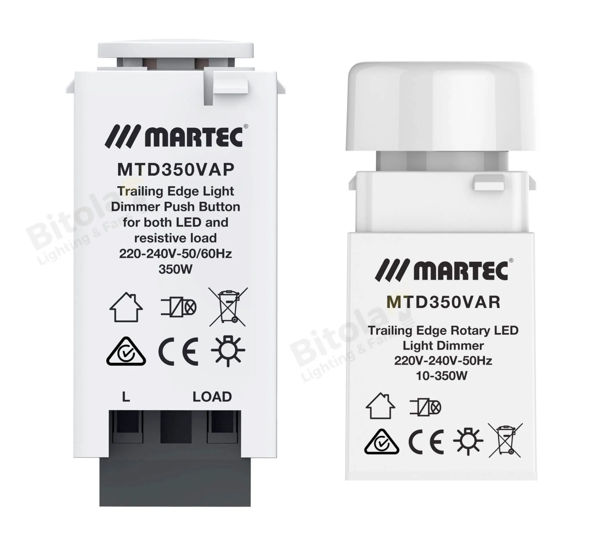 Martec 350W Trailing Edge Push Button or Rotary Dimmer Mech Switch