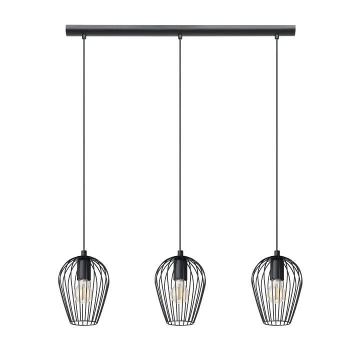 Eglo Newtown 3 Light Bar Linear Black Steel Cage Ceiling Pendant