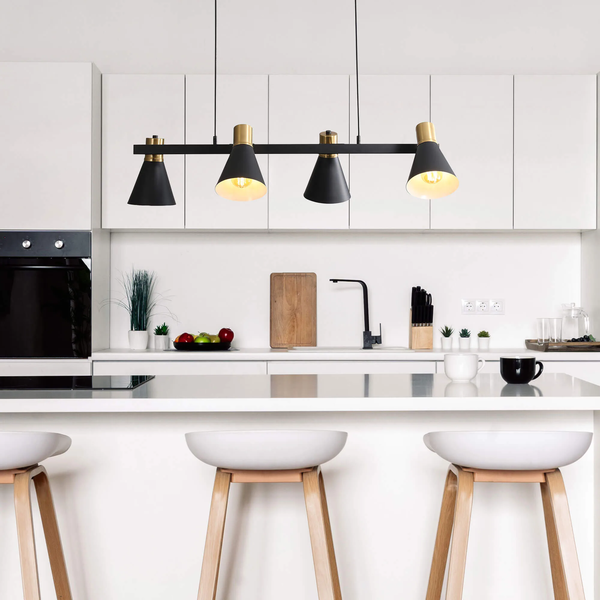 Oriel Norbert 4 Light Bar Ceiling Pendant in Black / Satin Brass