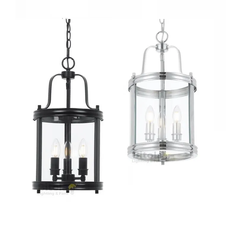 Telbix Newark 3 Light Hamptons Style Ceiling Pendant in Black or Chrome