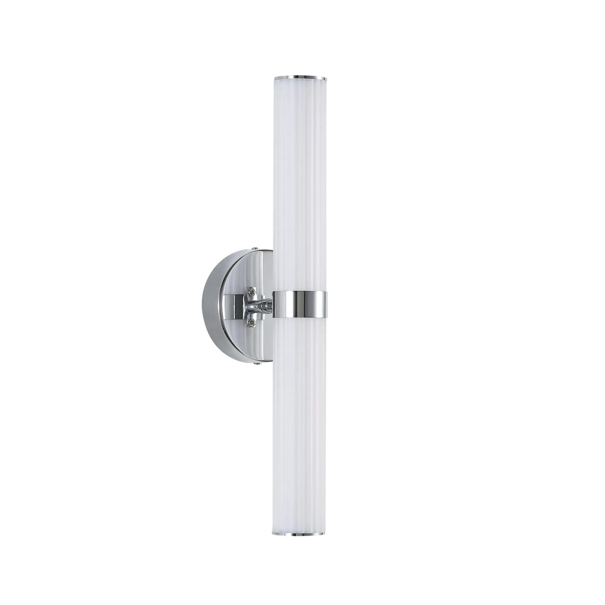 Oriel Sassy, with double frosted, ribbed acrylic diffuser and Satin Brass or Chrome plated highlights. Features colour temperature switching. Dimmable.