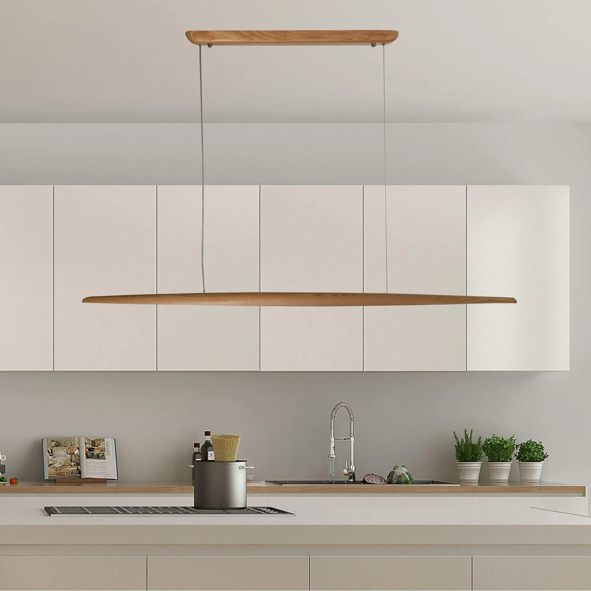 Oriel Eastoft 24w LED Natural Ash Wood Linear Pendant