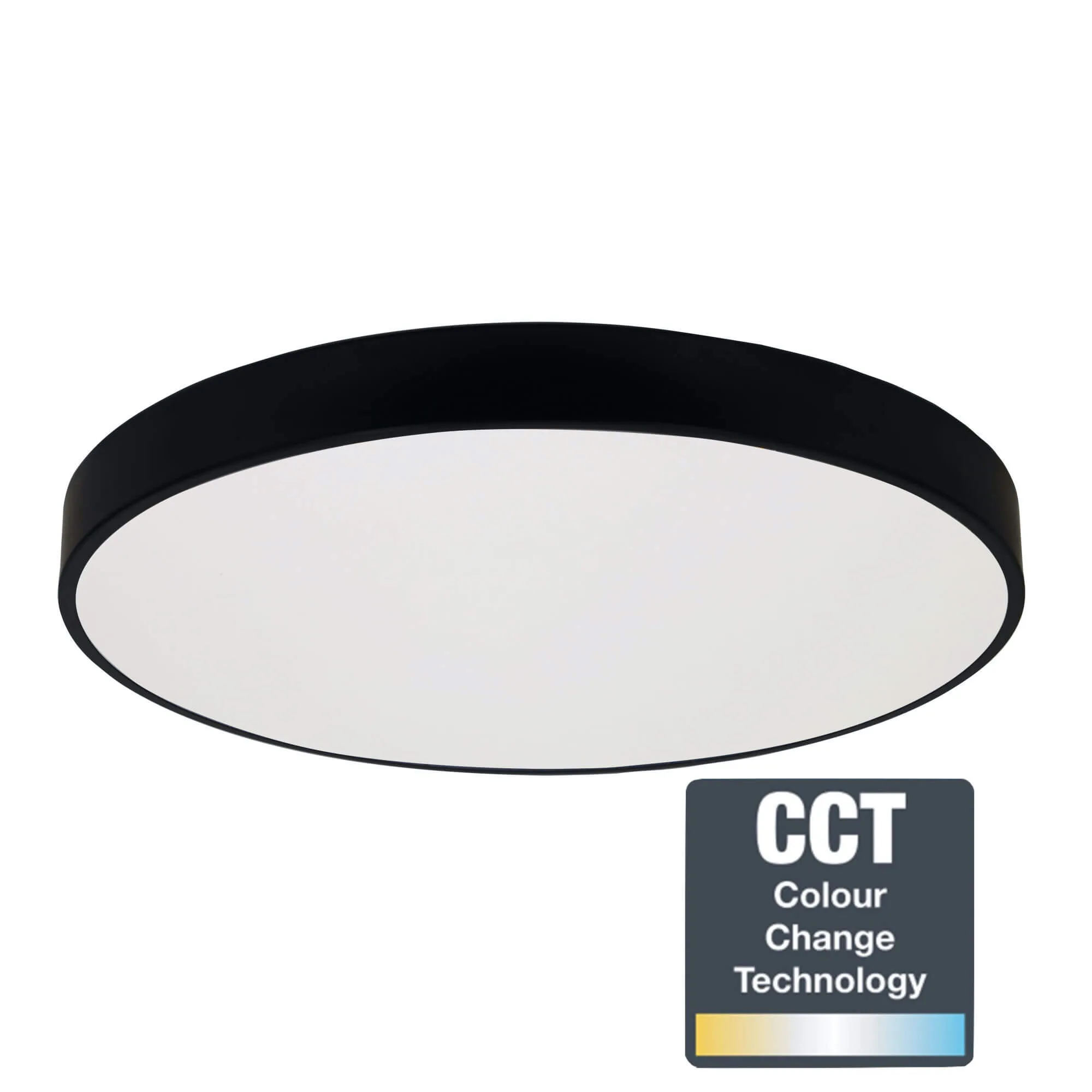 Oriel Orbis 50cm Black Flush Mount 30w LED Tri-Colour Ceiling Oyster Light