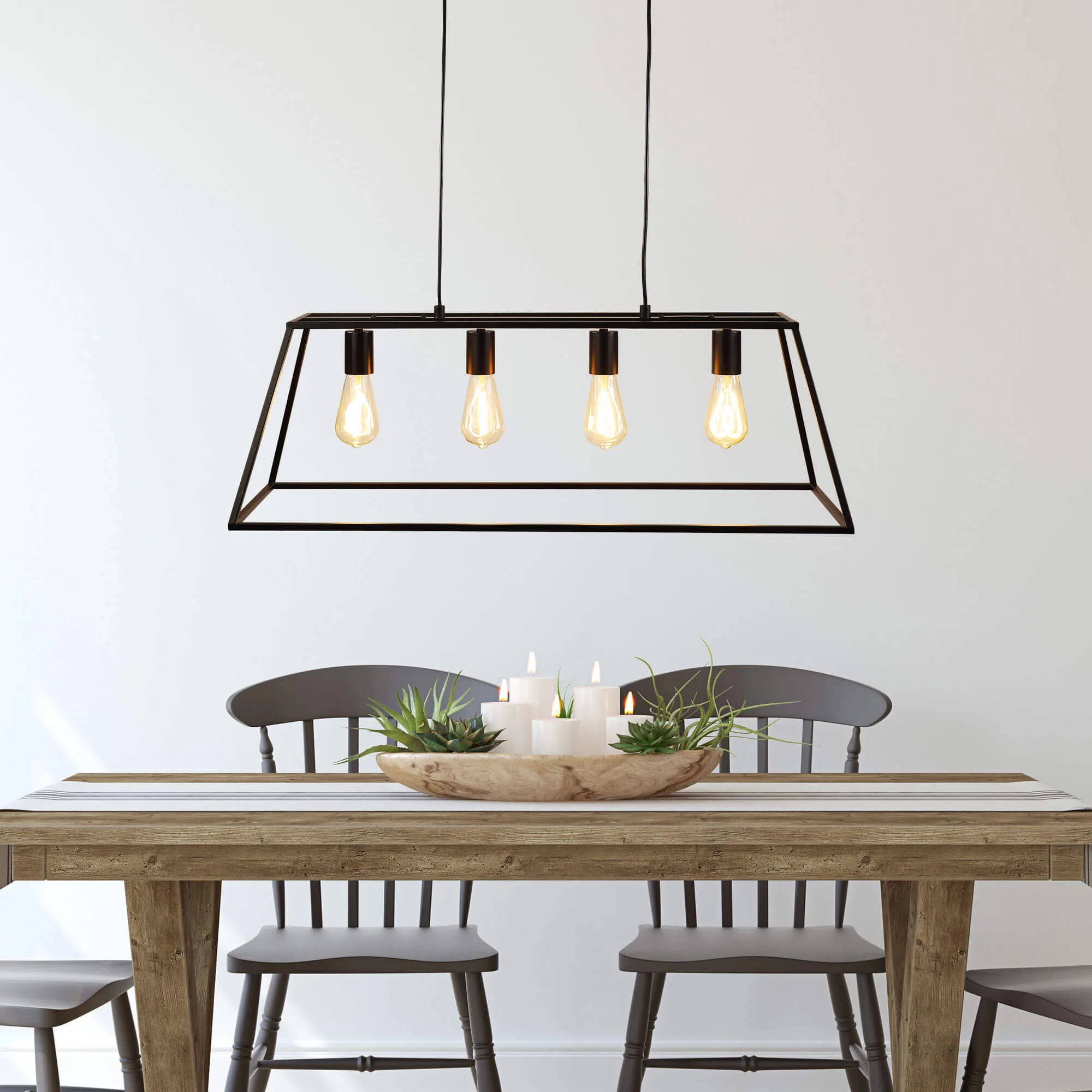 Oriel Wainscott Black Frame 85cm No Glass 4 Light Ceiling Pendant