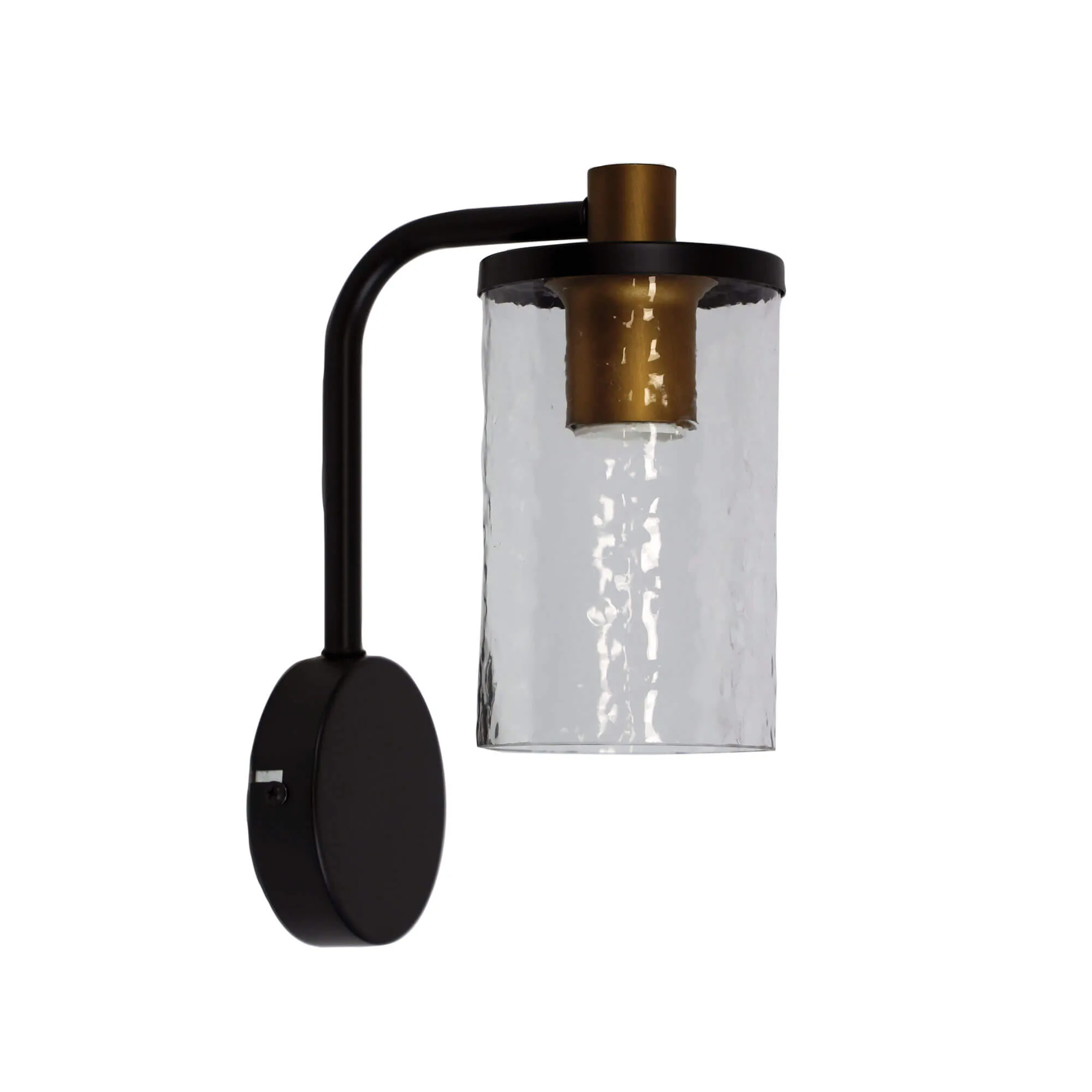 Oriel Raymont Wall Light in Black with Aged Brass - Clear Ripple Glass