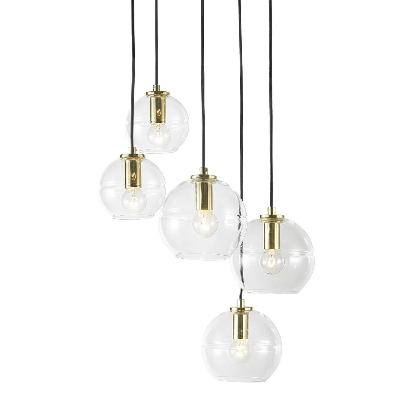 Oriel Reno.5 5 Light Cluster Ceiling Pendant in Black and Brass