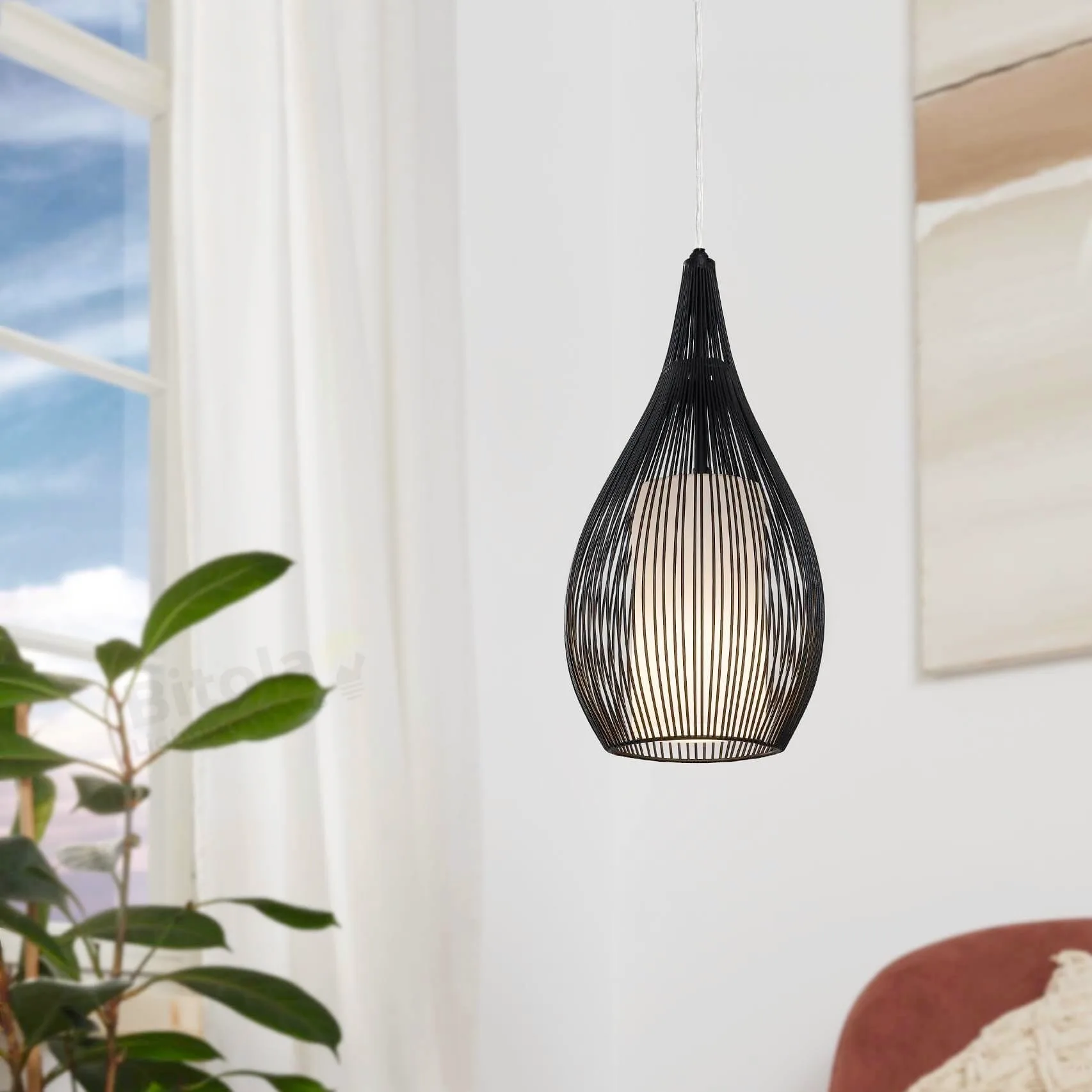 Eglo Razoni 1 Light Steel Cage and Frosted Glass Ceiling Pendant