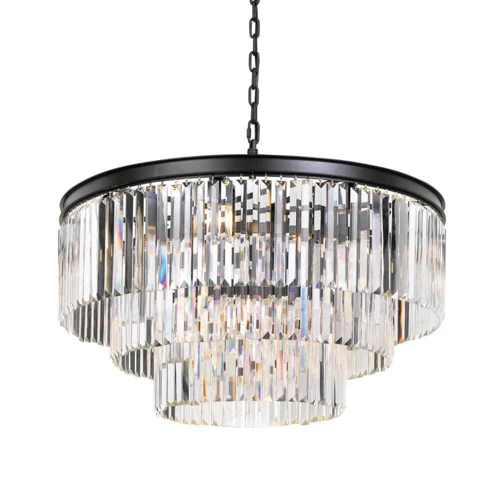Telbix Serene 16 Light Round Black and Crystal Ceiling Pendant Chandelier