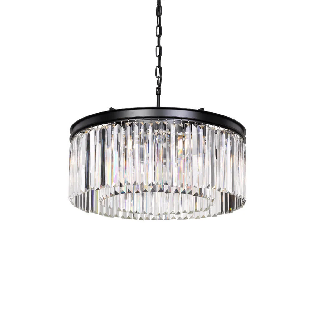 Telbix Serene 6 Light Round Black and Crystal Ceiling Pendant Chandelier