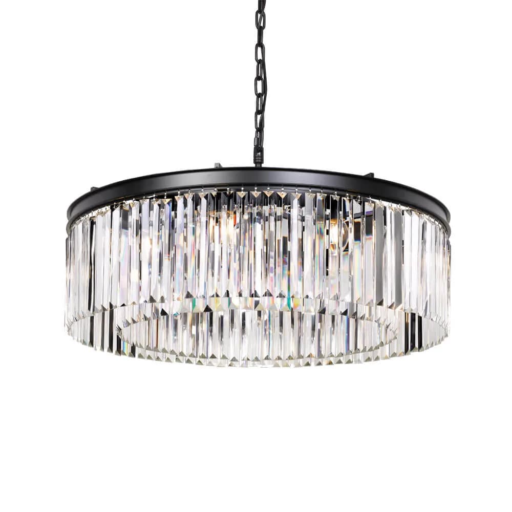 Telbix Serene 8 Light Round Black and Crystal Ceiling Pendant Chandelier