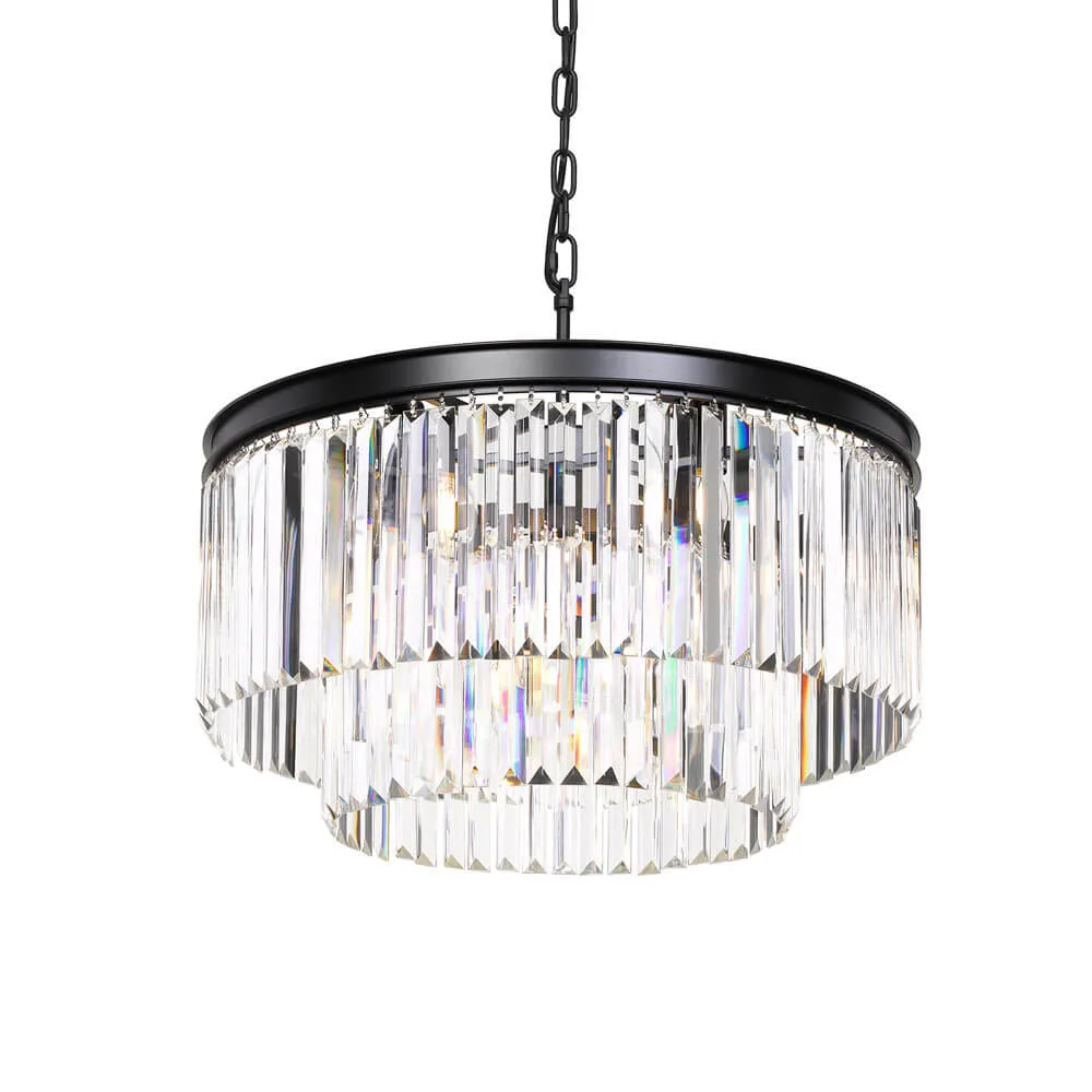 Telbix Serene 9 Light Round Black and Crystal Ceiling Pendant Chandelier